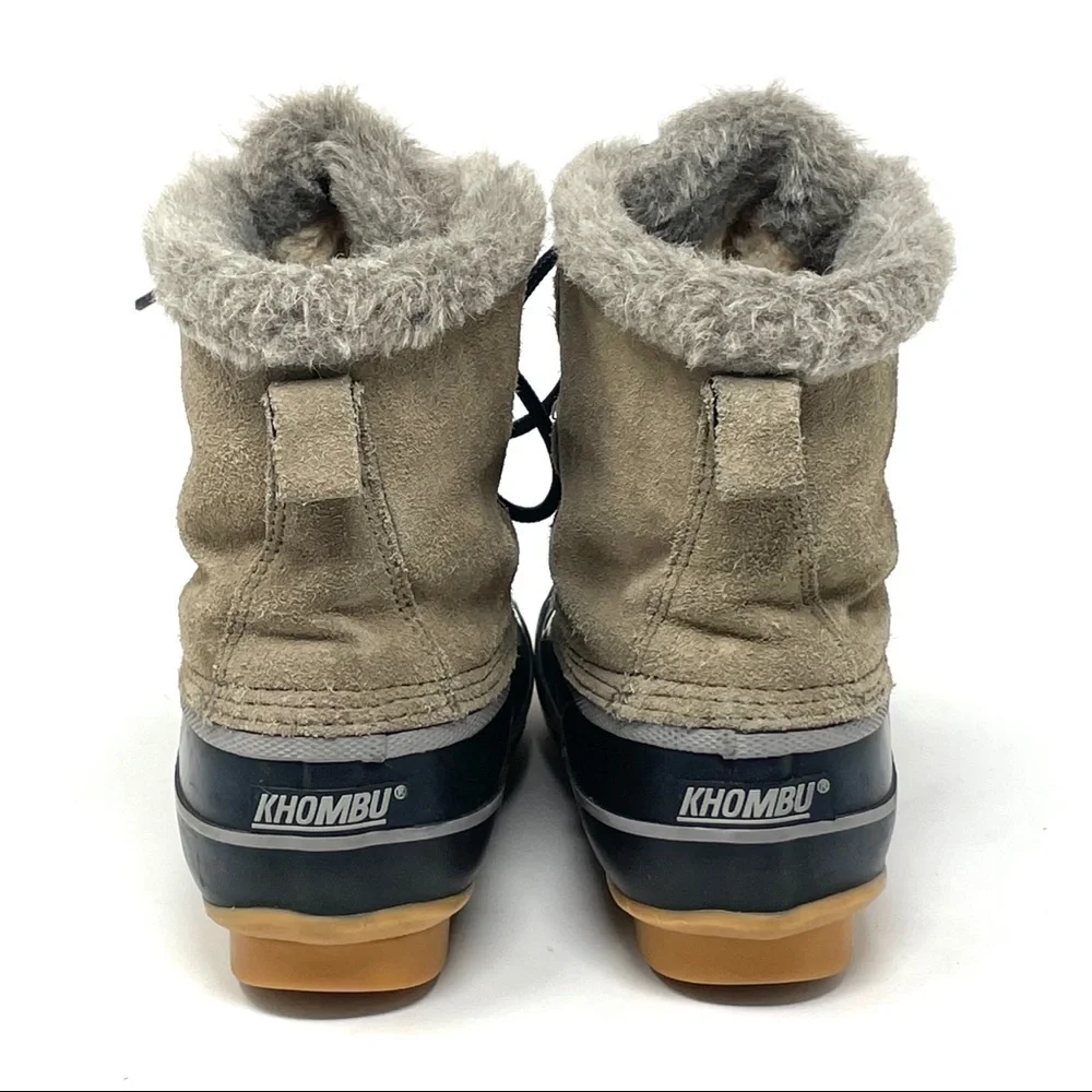 Khombu Alyssa Taupe Leather Faux Fur Duck Boots Size 6M